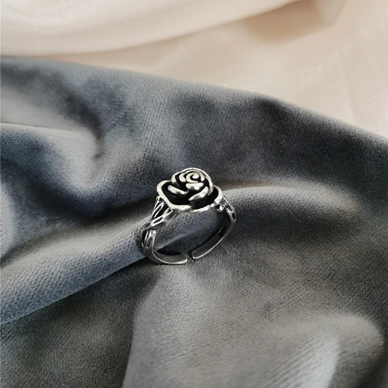 Adjustable Open Ring Women Men Vintage Rose Flower Design Minimalist Plated Finger