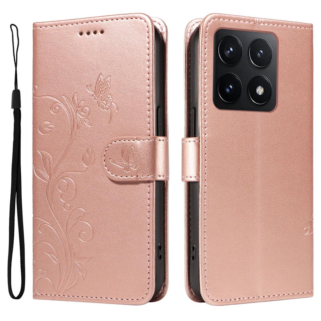 Für Xiaomi 14T PU Lederhüllen Blumenmuster Brieftasche Ständer Handyhülle mit Riemen