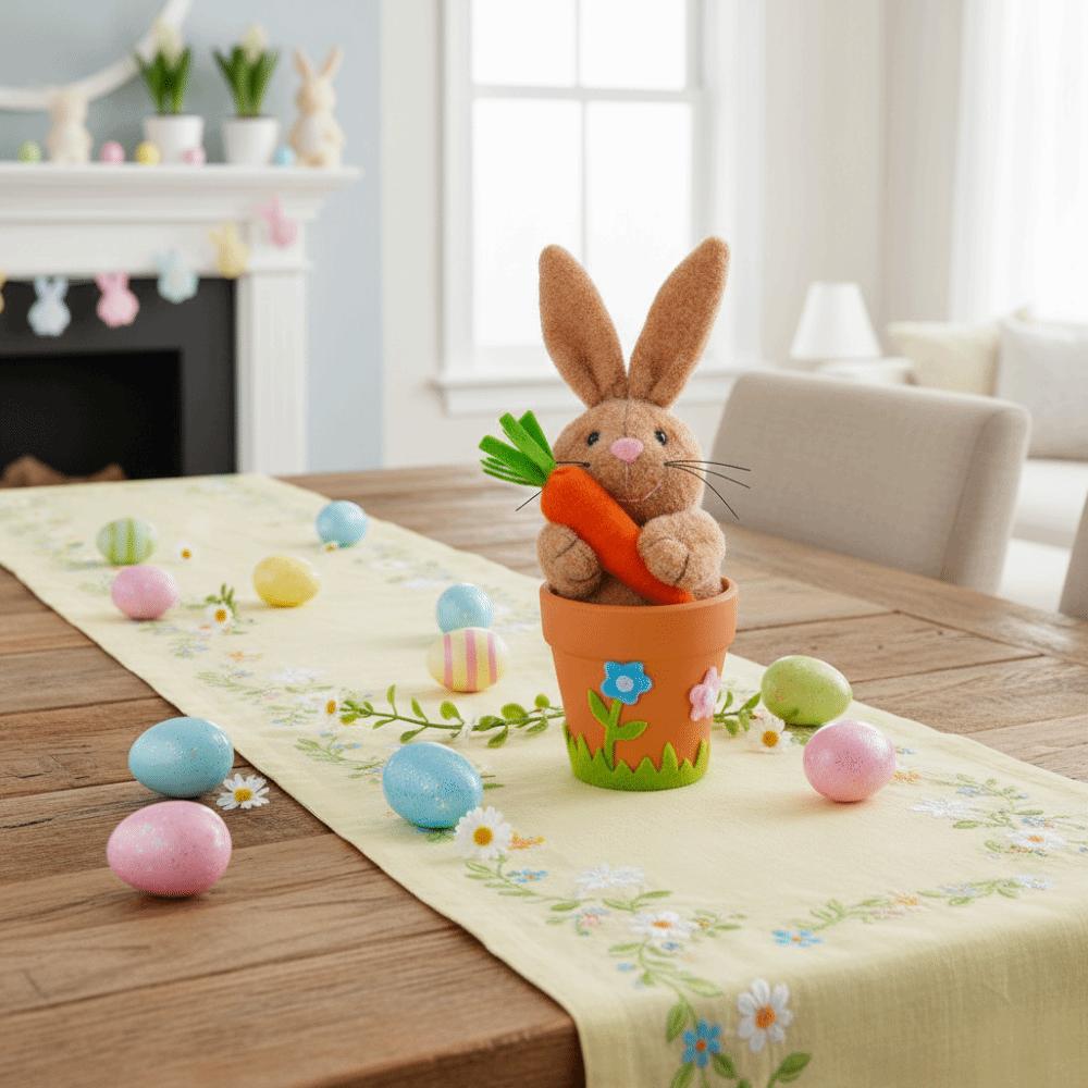 Realistic Flower Pot Ornament Cartoon Easter Bunny Statue Mantel Fireplace