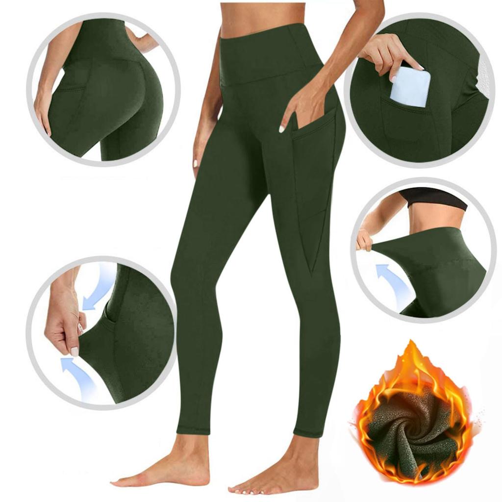 High Waisted Fleece Lined Leggings Women Lightweight Yoga Pants Casual Workout Thermal Warm Tights With Pockets