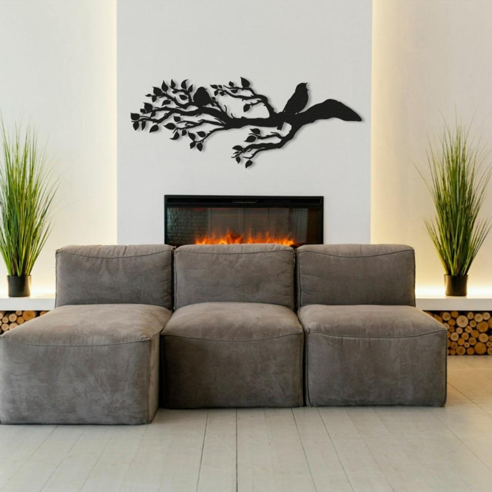 Metal Bird on Branch Wall Art, Iron Bird Sculpture Home Decor, Wrought Iron Wall Hanging, Garden Metal Art, Outdoor Bird Ornament