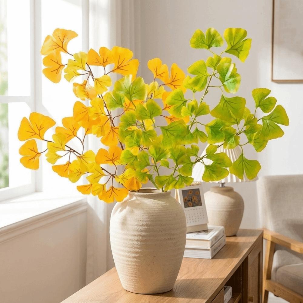 Plastic Artificial Ginkgo Leaves Branches Elegant Ginkgo Leaf Plant Fake Ginkgo Stems  Coffee Shop