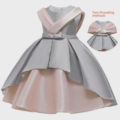 Vestido de Princesa con Flores Empalmadas para Niñas 2024 - Vestido Pomposo de Seda Dorada para Bodas y Actuaciones