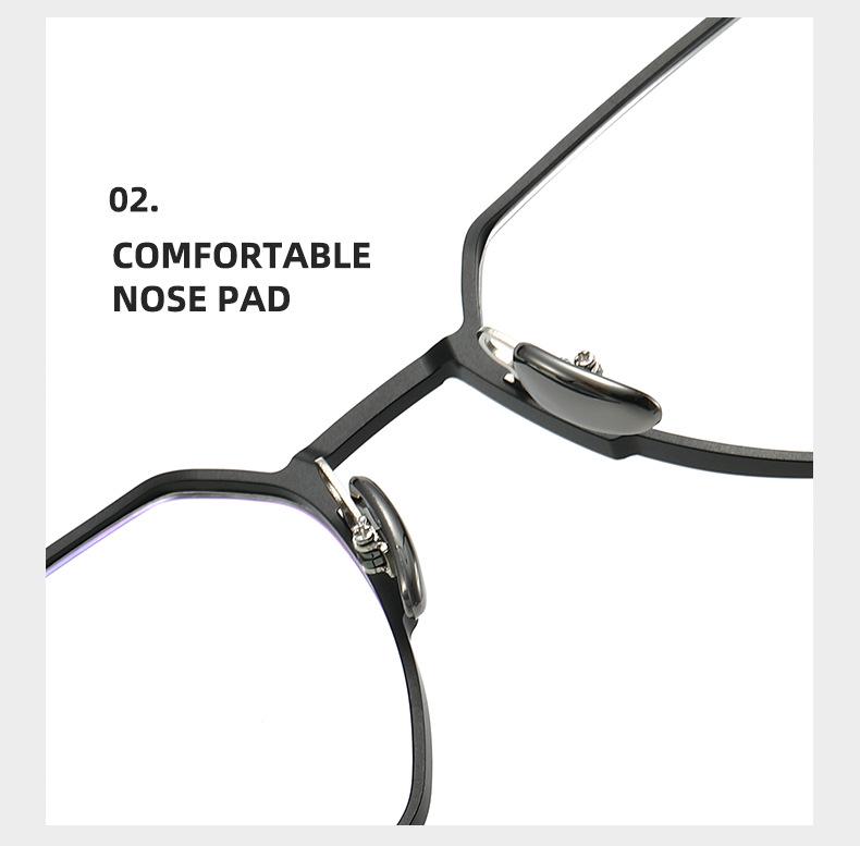 Titanium Anti-Blue Light Glasses, Fashionable Academic Style, Metal Frames, Flat Lenses, Myopia Compatible - Model 2402.