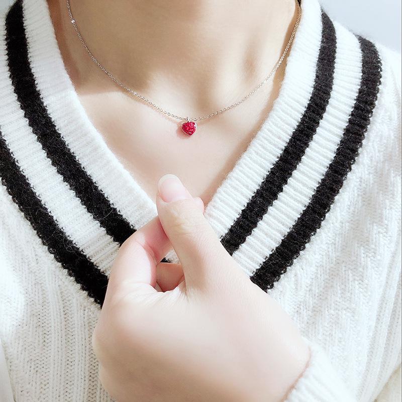 Little Red Heart Necklace: 925 Sterling Silver Clavicle Chain, Sweet & Versatile INS Style, Ideal Christmas Gift for Women.
