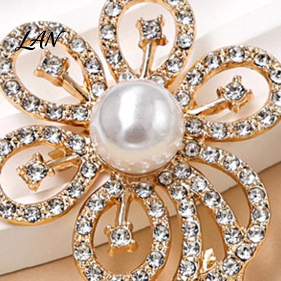 Electroplated Brooch Faux Pearl Rhinestone Flower Brooch, Hollow Floral Lapel Pin for Wedding Bridal Shower, Women Girls Clothing Jewelry Accessories