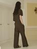 OPENING SUNSHINE Set - Puff Sleeve Crop Jacket + Double-Pleat Wide Pants _Brown