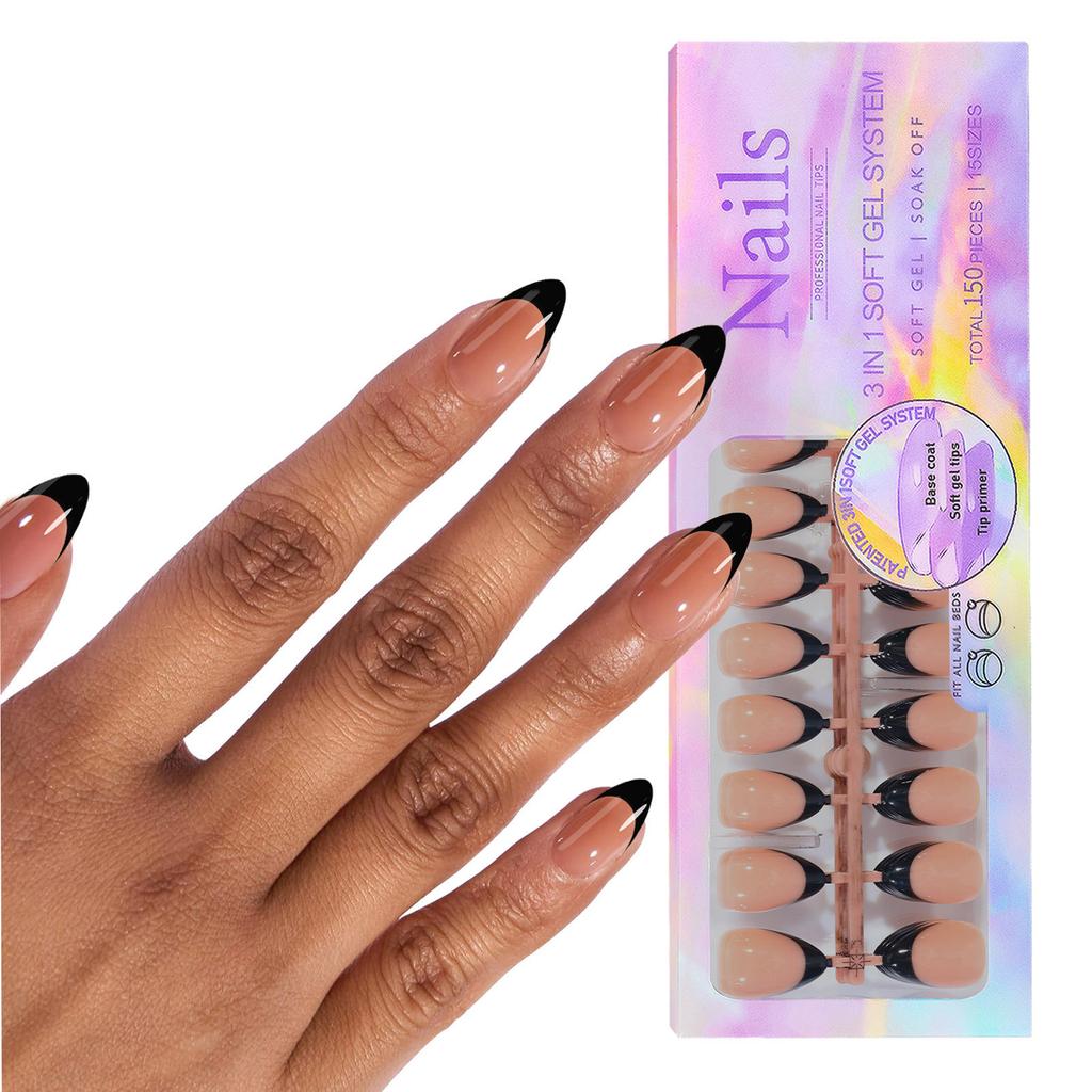150Pcs Press On Nails Soft Gel False Nail Tips 3 In 1 Pre-Colored French Nails Fake Nails 14 Sizes for Nail Extension