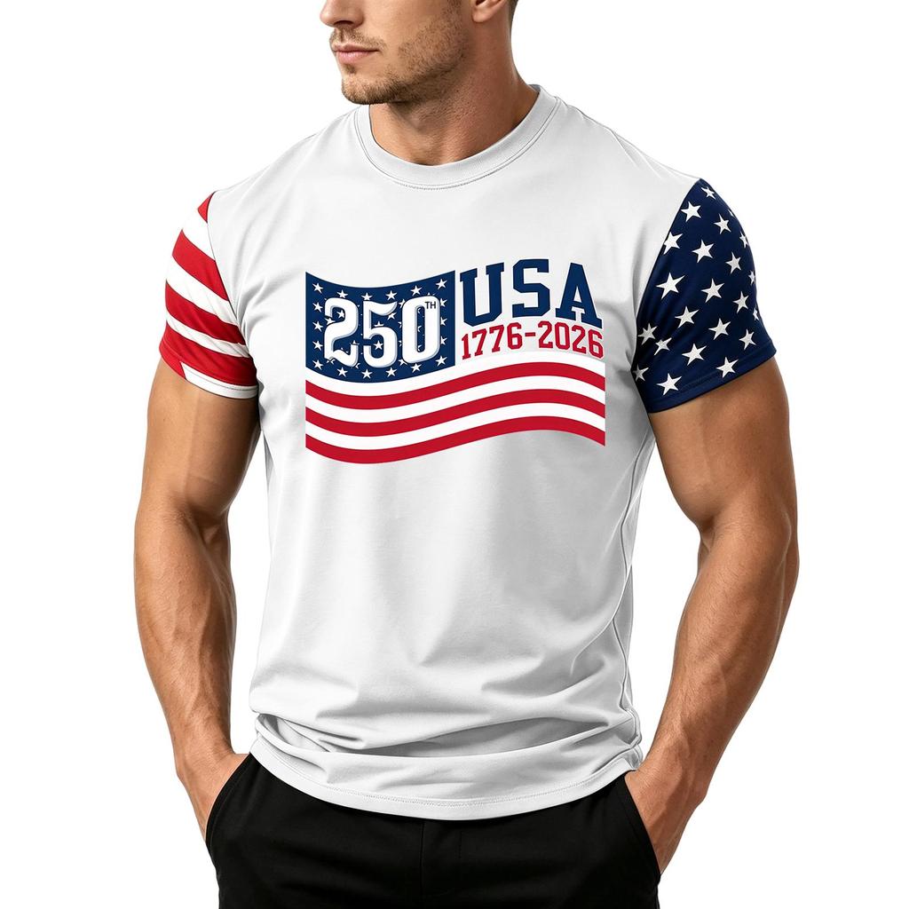 Men's Independence Day Flag Print Short Sleeve T-Shirt, Loose Casual Daily Summer Tops