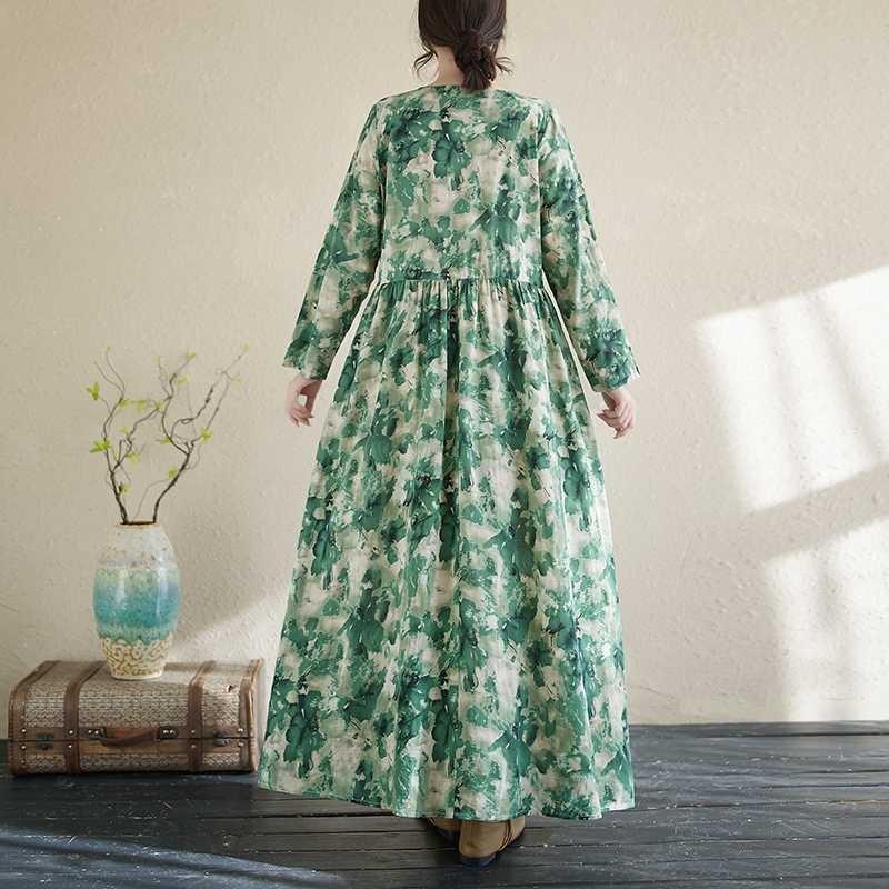 2025 New Floral Vacation Style Travel Round Neck Vintage Dresses