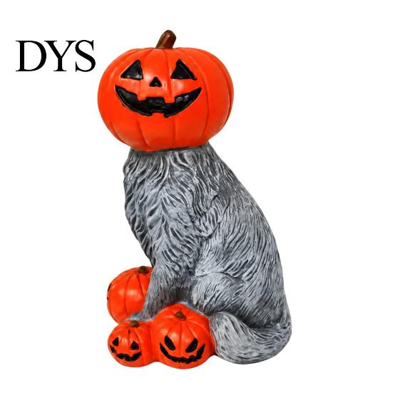 Collectibles for Home Office Lighted Pumpkin Cat Figurine, Spooky Halloween Tabletop Resin Sculpture, Gift Lovers Autumn Fall Ornament Indoor