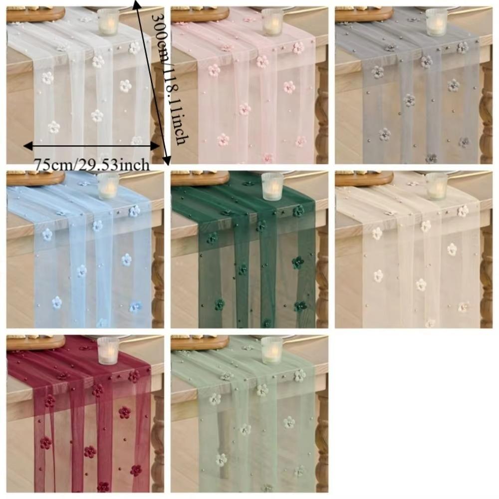 Romantic Tulle Table Runner Polyester Lace Table Runner New Sheer Table Cover For Table Decoration