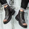 Trend Boots Men's Lace-up Thick-soled Wear-resistant Work Boots Fashion Casual Leather Boots High-top Outdoor Motorcycle Boots