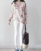 Pretty floral pattern sleeve pullover cute and stylish band pocketed summer fashion pink [aspersio] 3/4 tunic, mature, top, women's shirt, long,