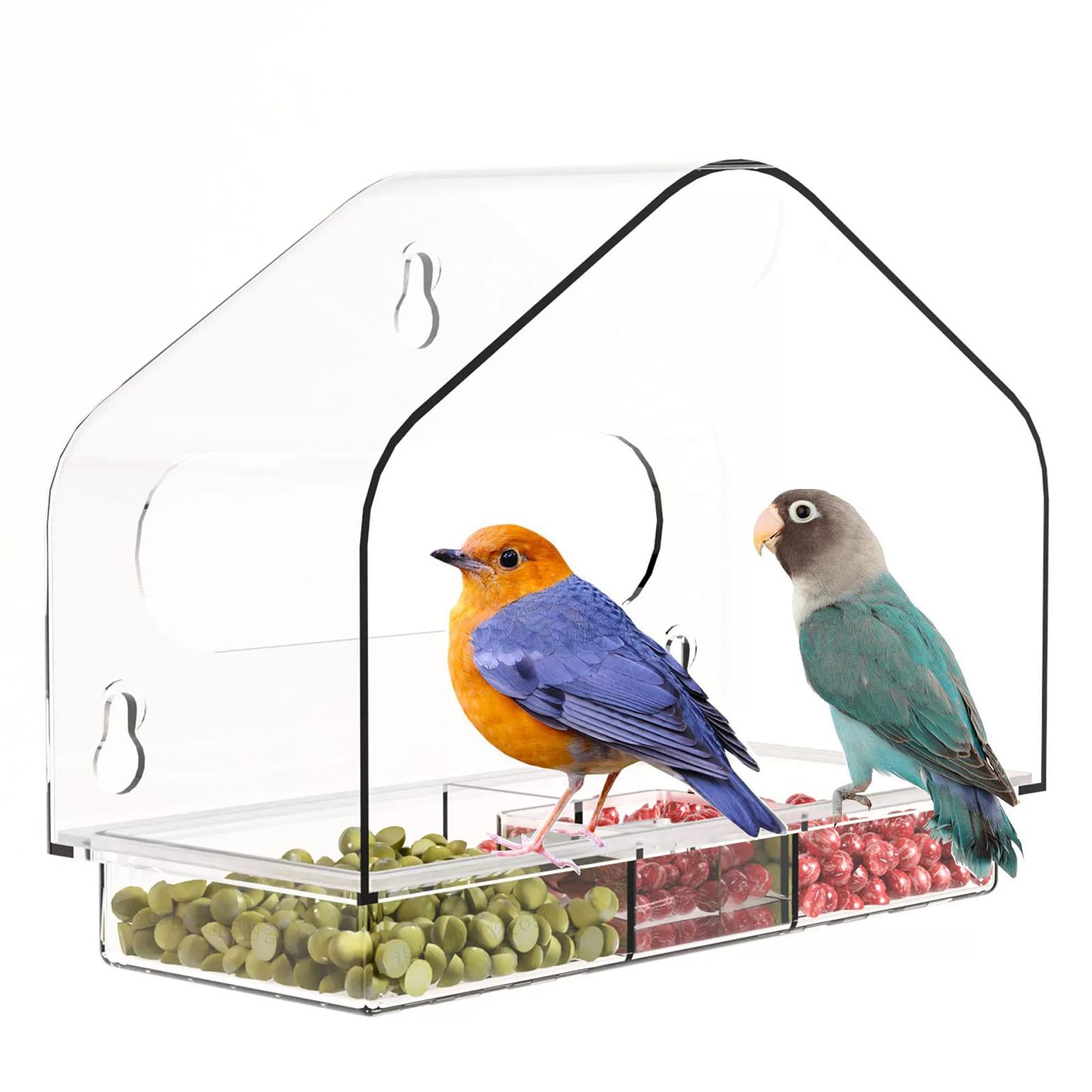 

Window Bird Feeder for Outdoor Use Transparent Plastic with Strong Suction Cups Drill-Free Design Pet Bird Cage Accessory