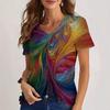 Womens V-Neck Loose Fit Short Sleeve T-Shirt With Floral Print Casual Top