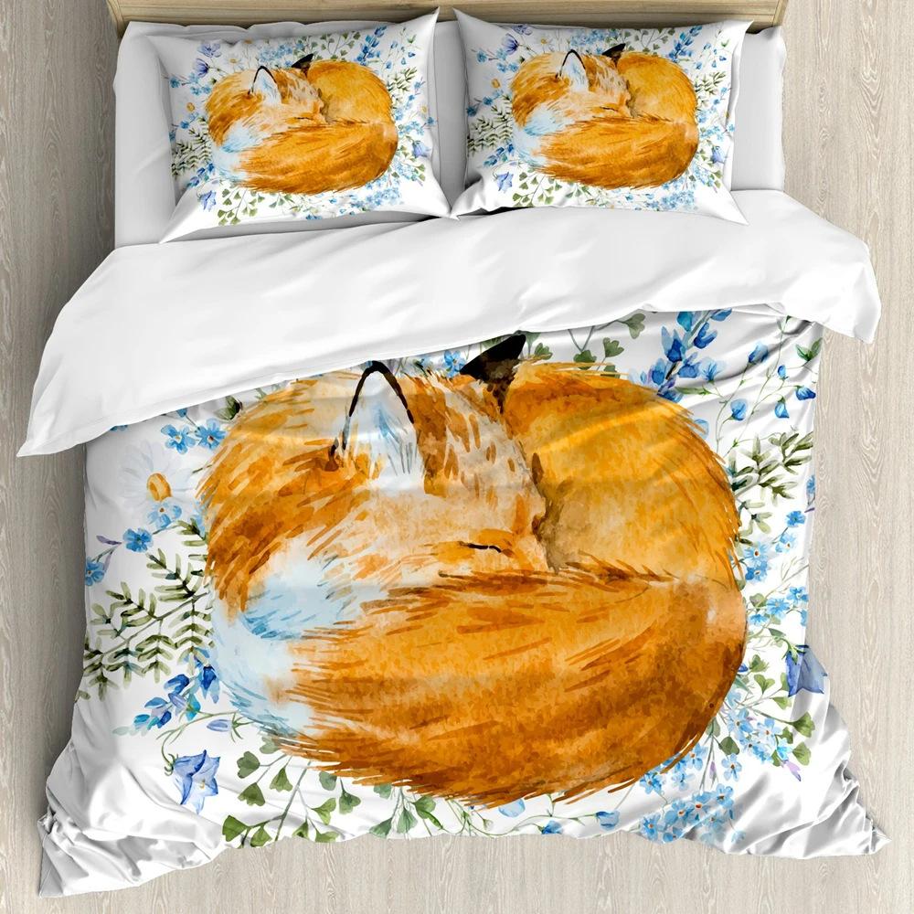 

Cartoon Fox Duvet Set Cute Animal Print Bedding Three-Piece Set EU single 135*200