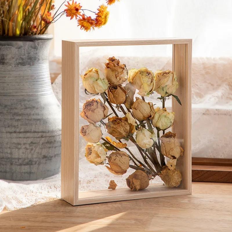 Cornici Profonde Trasparenti a Scatola Cornici Esposizione Bouquet Custodia Fiori Profonda Per Artigianato Foto 3D Souvenir Ricordo Tavolo Legno