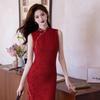 Sleeveless Red Long New Chinese Improved Cheongsam 1011 New Young Girl Sexy Retro Engagement Dress