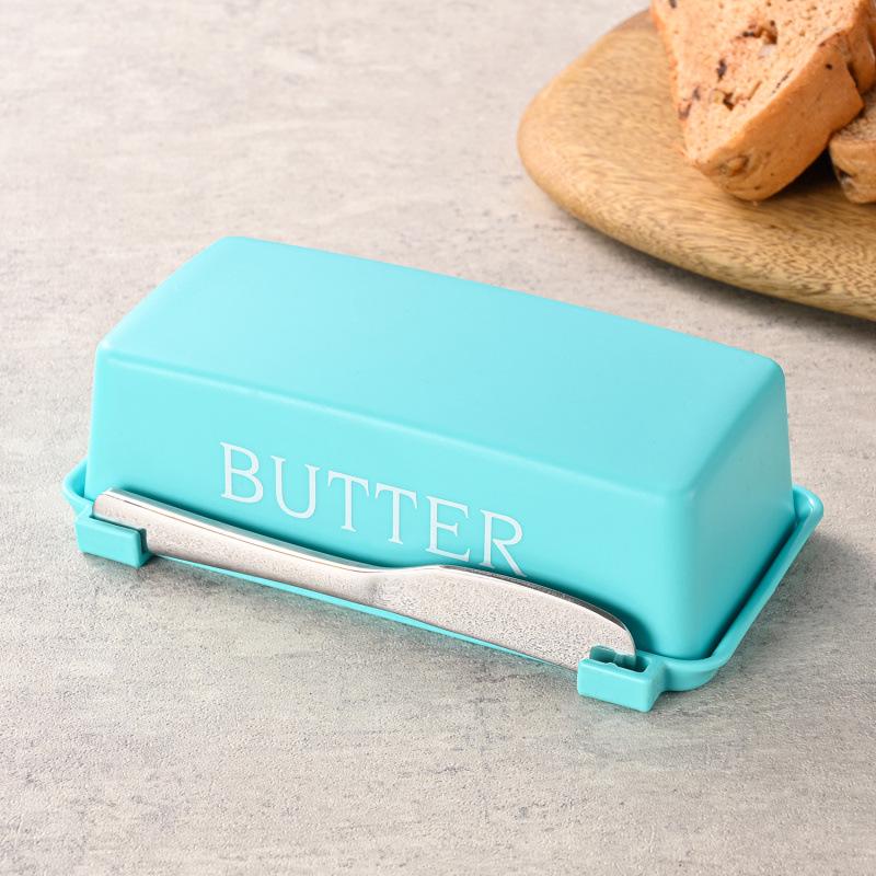 Cross-Border Plastic Butter Dish with Knife and Lid, Food-Grade PP for Kitchen and Refrigerator Storage.
