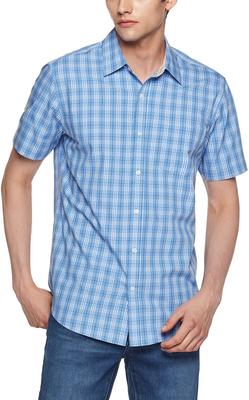 CQR Regular Fit Short Sleeve Casual Shirt with Chest Lightweight and Cotton Check Perfect for or Available In Plus Sizes Men's Pocket, Durable, 100%