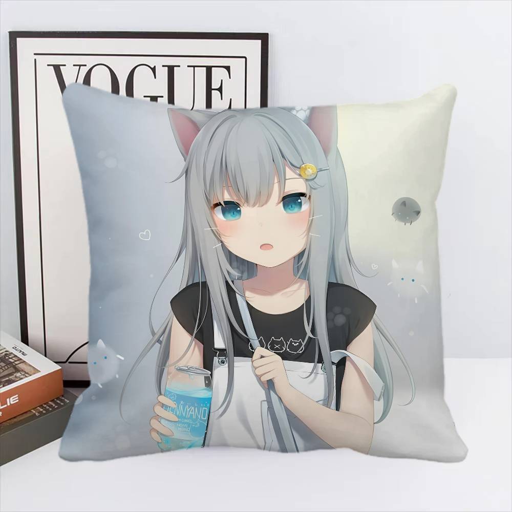 Cute NNachoneko Anime Girl Pillow Case Square Pillow Bedroom Sofa Leisure Comfort Cushion Car Home Decoration