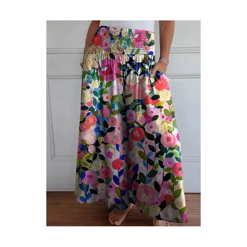 Women Casual Wide Leg Pants With Elastic Waist Polyester Fabric For Summer Comfort