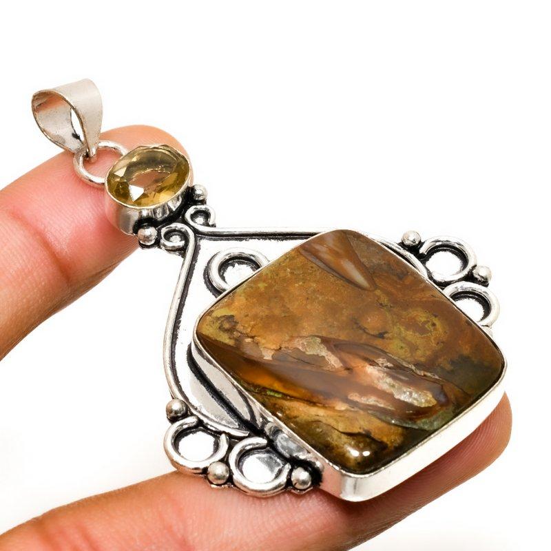 

Каменное ископаемое, цитрин, 925 проба, посеребренный ювелирный кулон 2,46 дюйма