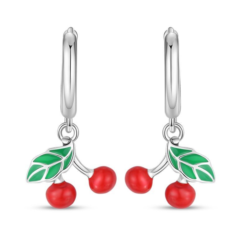 Orstarry 925 Silver Red Cherry Earrings Key Lock Drop Dangle Trendy Jewelry For Women Party Gifts Fashion Accessories