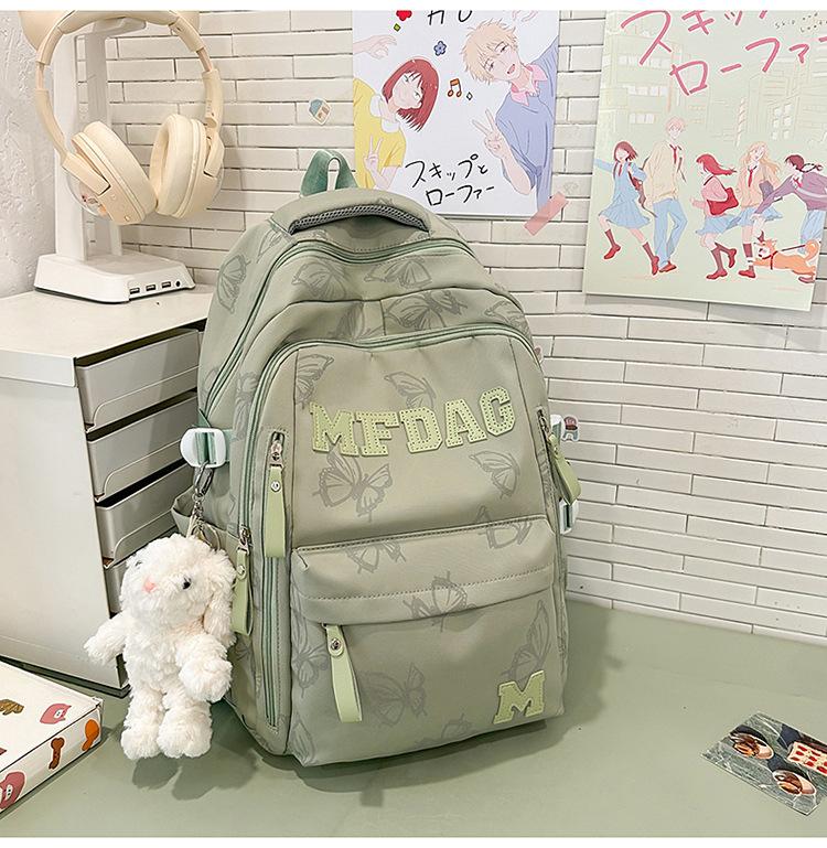 Schoolbag Soft light Cool atmosphere Milk white butterfly full print schoolbag Junior high school students Daily commute Lightweight versatile
