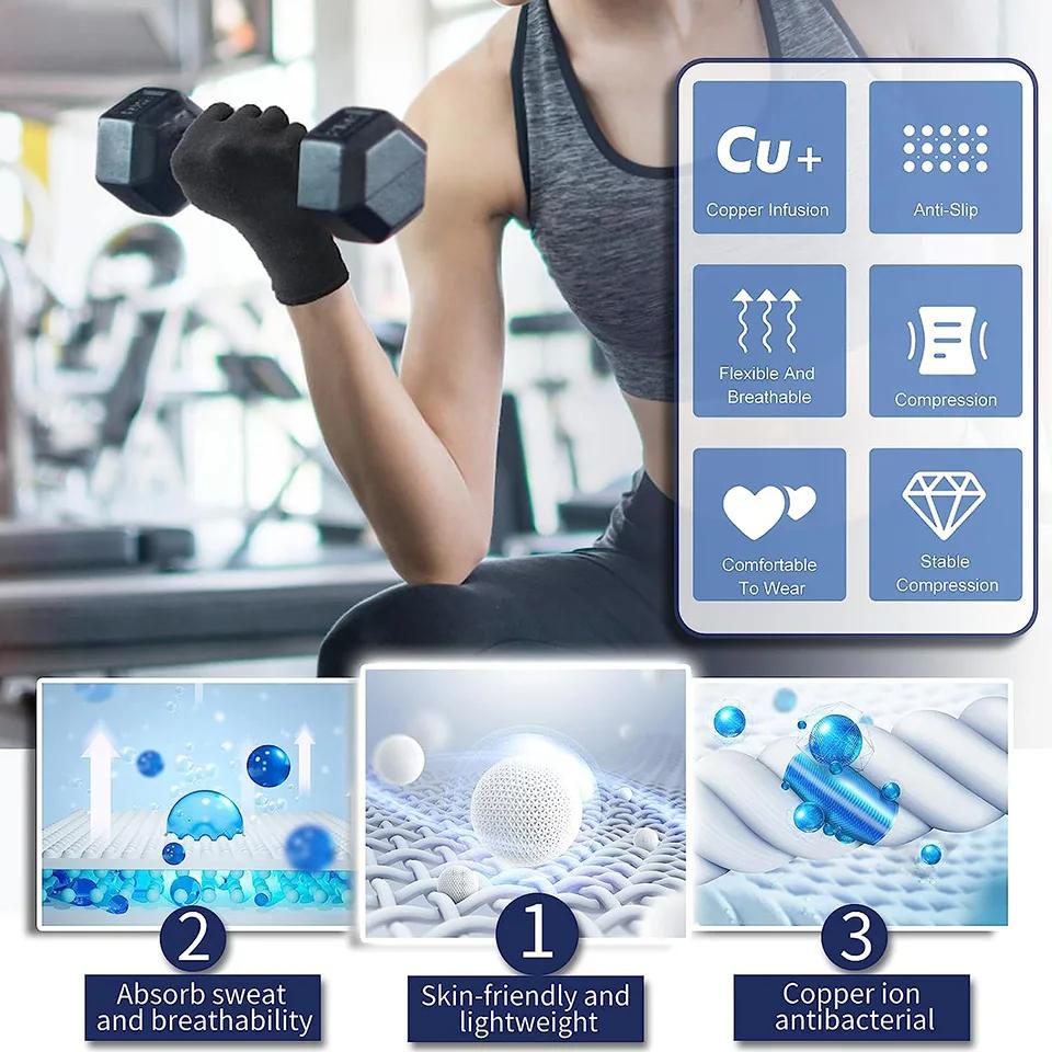 1Pair Copper Compression Arthritis Gloves Fingerless for Carpal Tunnel RSI Rheumatoid Tendonitis Hand Pain Computer Typing