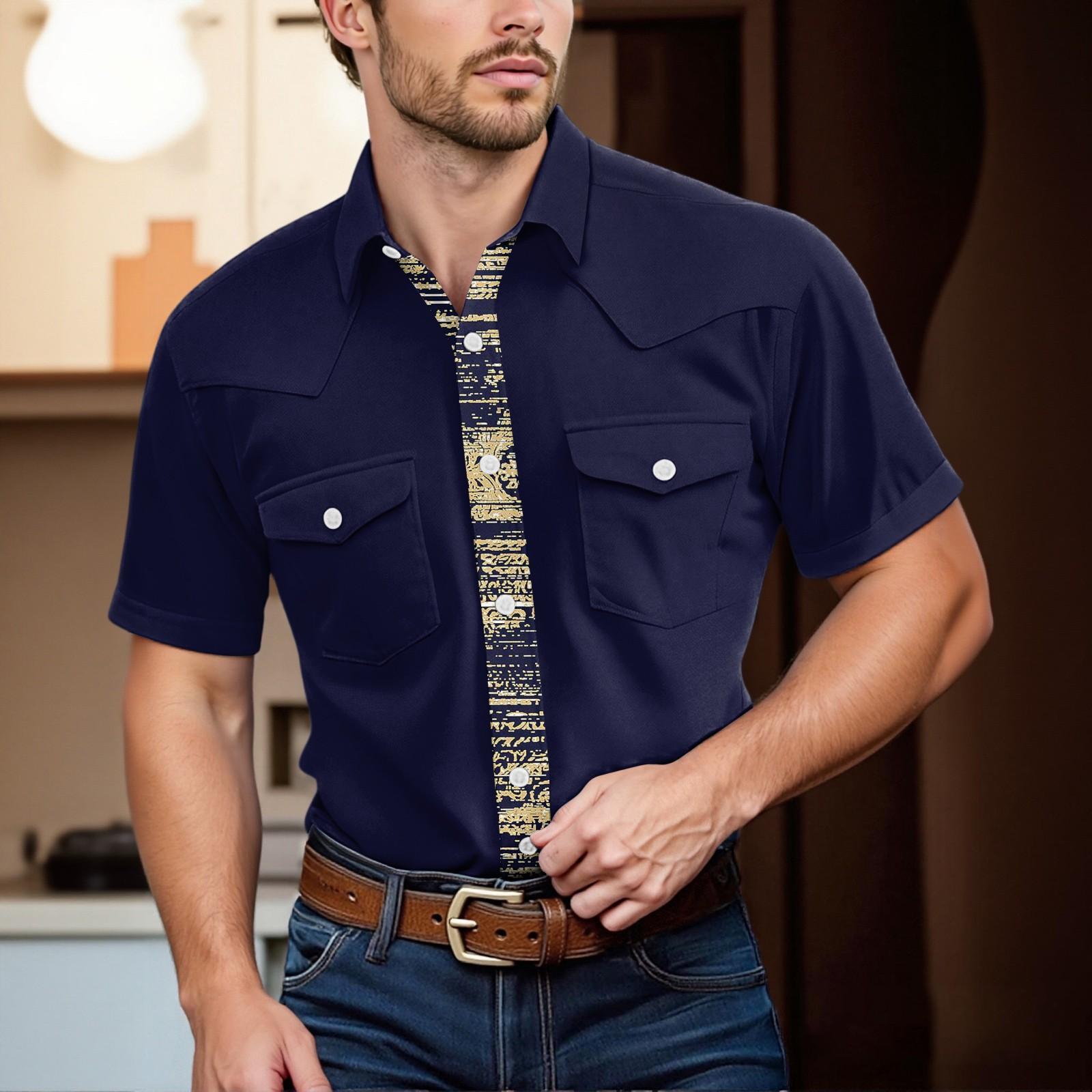 

Men S Fashionable Lapel And Shoulder Length Short Sleeved Casual Top M