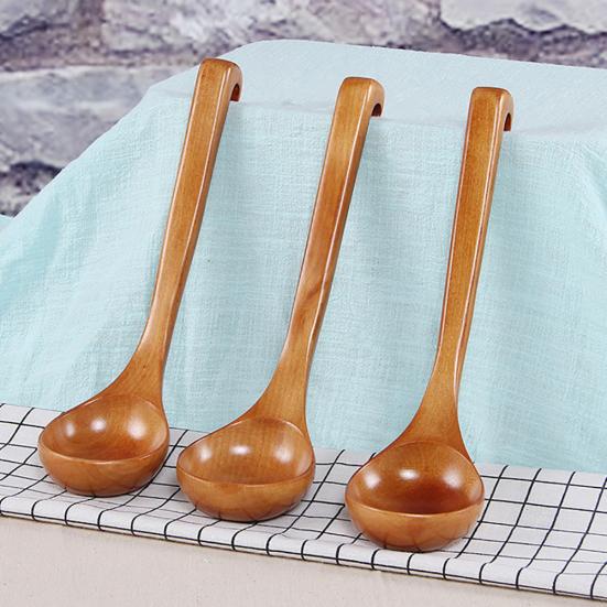 Wooden Soup Ladle Long Handle Hot Pot Spoon Oil Scoop Kitchen Cooking Utensil