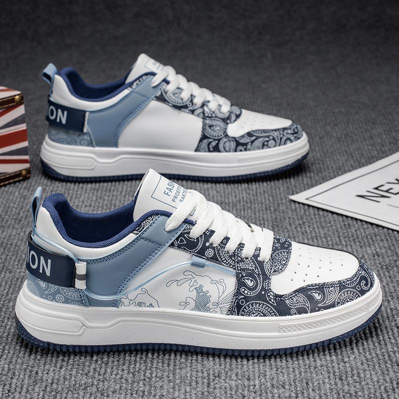 

Men s Vulcanized Shoes Student Printing Leather Boards Shoes Fashion Lace-up Soft-soled Running Sneakers Jogging Tenis Masculino 39 синий
