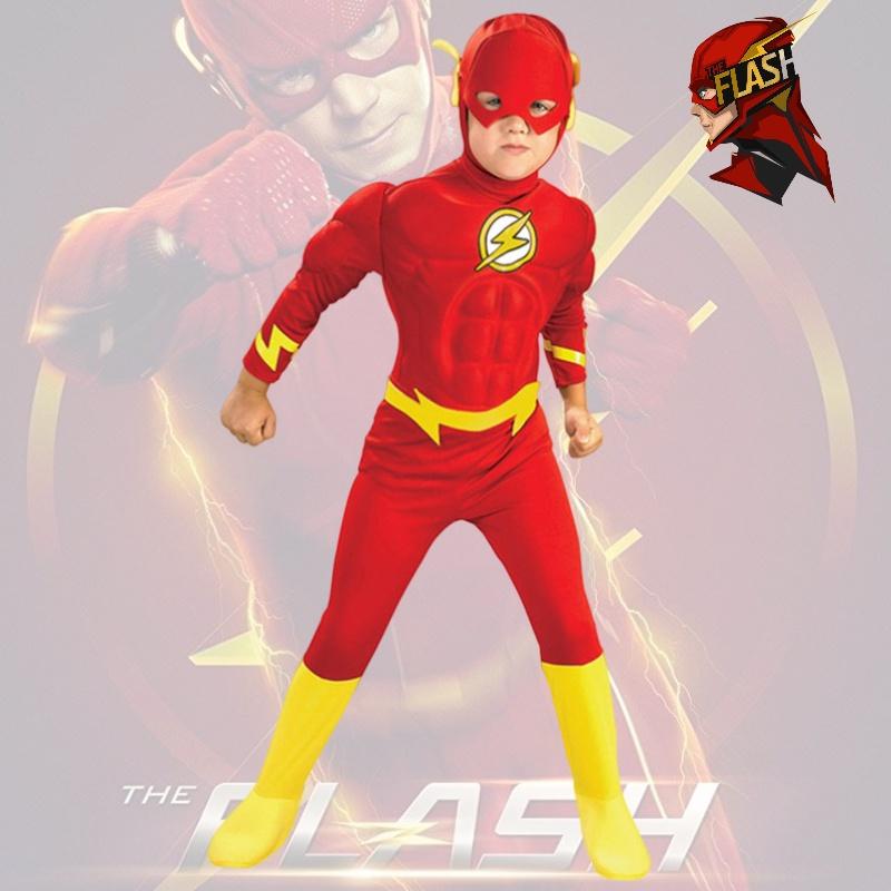 The Movie Flash Muscle Cosplay Costume Set Kids Halloween Party Prop Fans Gifts