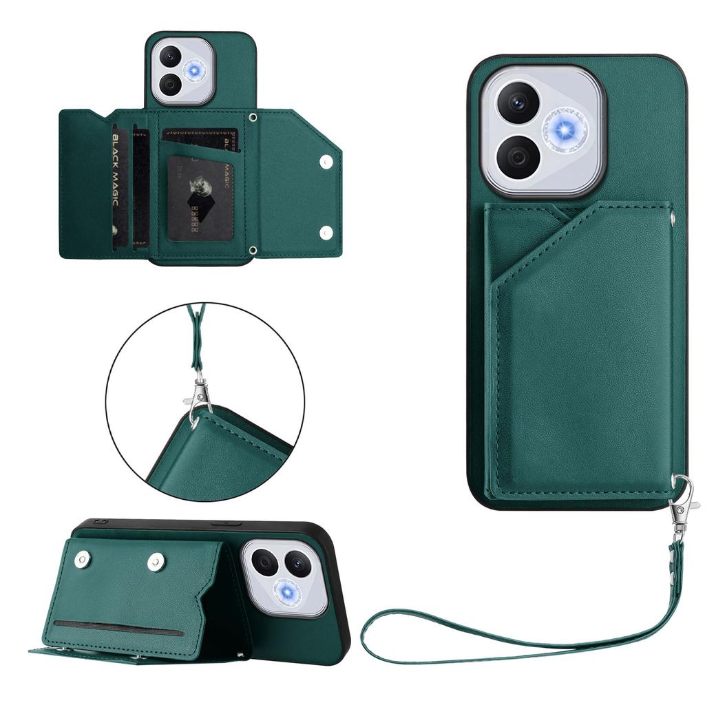 For Honor X70i/Honor 400 Lite 5G Case Card Holder Kickstand Skin-Touch Phone Cover with Wrist Strap