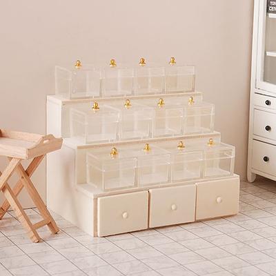 1:12 Dollhouse Miniature Display Rack Candy Box Drawer Cabinet W/Clear Box Furniture Model Decor Toy Doll House Accessories