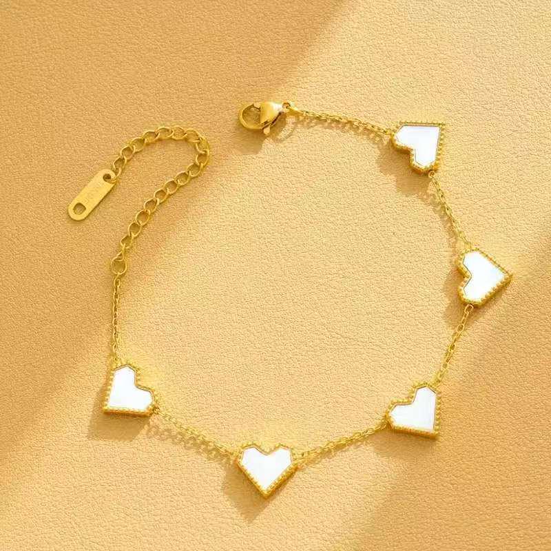 Ti Steel Double-Sided Mother-of-Pearl Heart Bracelet - Luxurious Women's Fashion Jewelry