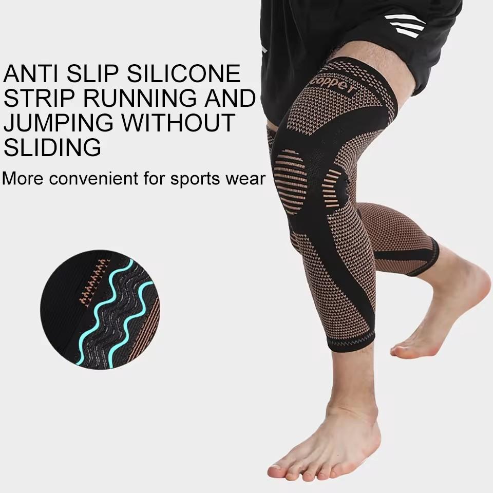 GOBYGO Lengthened Warm Knee Pads Stretchy Sweat-absorbent X Pressurized Breathable Copper Knitted Nylon Fabric Non-slip Silicone