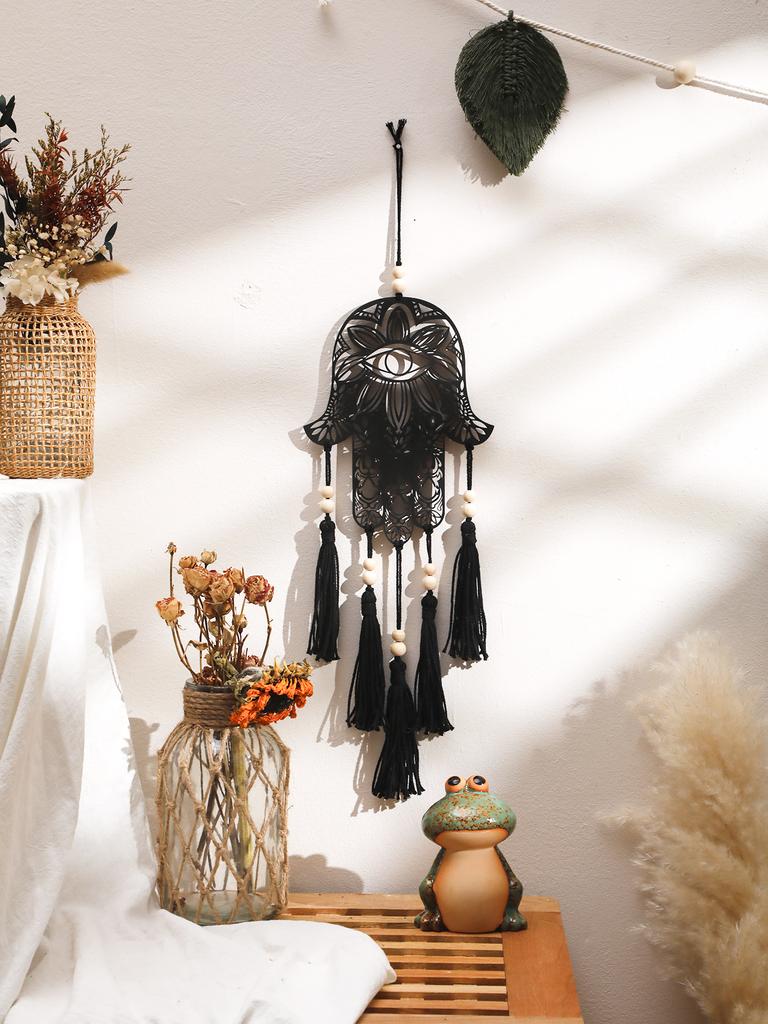 Wooden Wall Decor Wall Hanging Hamsa Hand Evil Eye Home Decor Macrame Hanging Decor Boho Home Decoration Macrame Room Ornament
