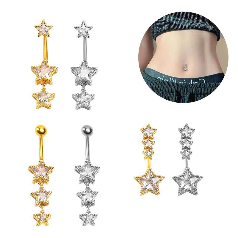 Crystals Star Dangled Belly Button Rings Stainless Steel Dainsty Zircon Navel Ring Belly Piercing Body Jewelries