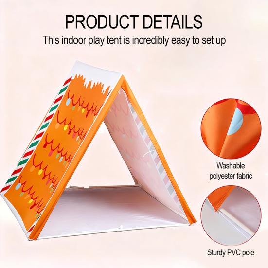 Gingerbread Christmas Tent for Kids 45" X 33" Brown Christmas Sleepover Tent Gingerbread House Play Tent for Home Indoor Xmas Holiday Party Decor