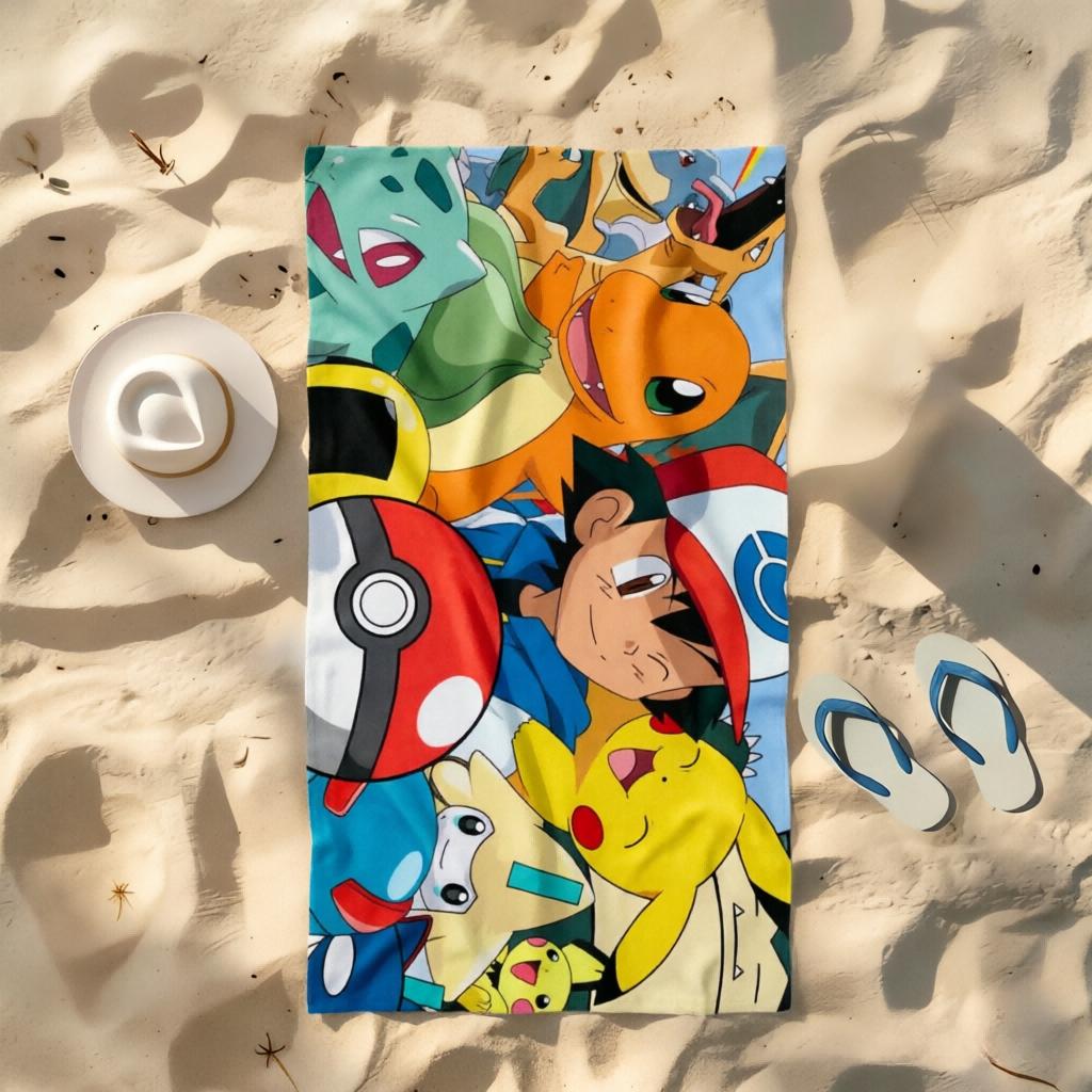 1pc Pokemon Beach Towel, Quick-Drying, Super Absorbent, Multi-scene Use for Yoga, Pool, Gym, Home, Travel, Nice Gift