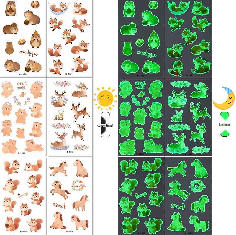 Waterproof Luminous Cartoon Capybara Temporary Tattoo Stickers for Kids