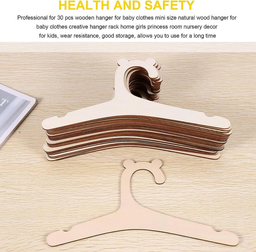 20pcs Baby Clothes Rack Wooden Children Clothing Hanger Cute Bear Drying Hanger Home Princess Room Nursery Decor Kids Present