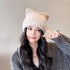 2025 Season Cute Cat Ears Plush Knitted Hat Women's Cold and Warm Ear Protection Hat Shows Small Face