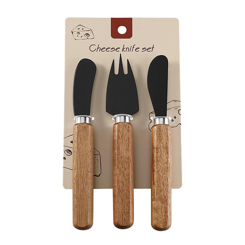 In-Stock Cheese & Butter Knife Set: Stainless Steel Black Blade with Acacia Wood Handles, Western Cutlery