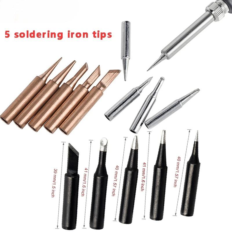 Durable Pure Copper Soldering Iron Replacement Tips 5Pcs 900M-T Lead-Free Internal Heating for Electronics Repair