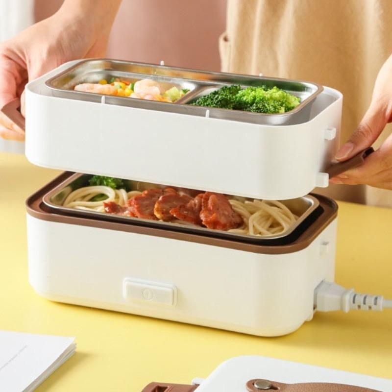Stainless Steel Electric Lunch Box Corded Heating Compact Design Adjustable Temperature Control Office Food Jar Essential