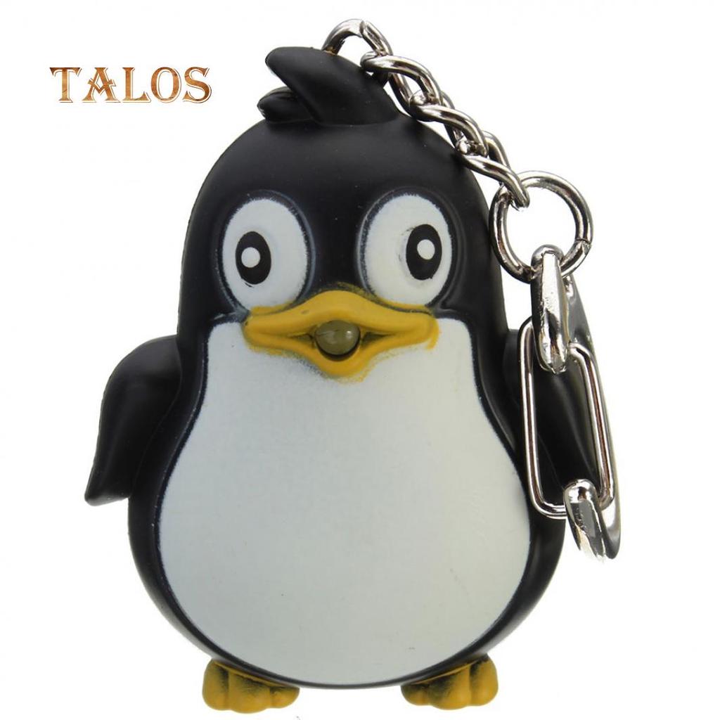 Cute Animal Penguin LED Light with Sound Key Chain Key Ring Torch Xmas Gift Suspension Trinket